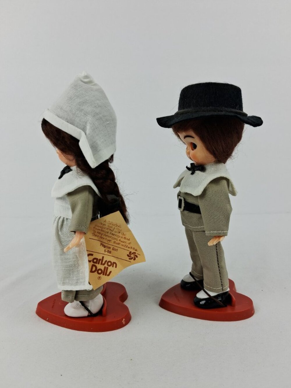 Carlson Dolls Pilgrim Boy & Girl On Heart Bases Vintage Made In USA - Picture 2 of 16